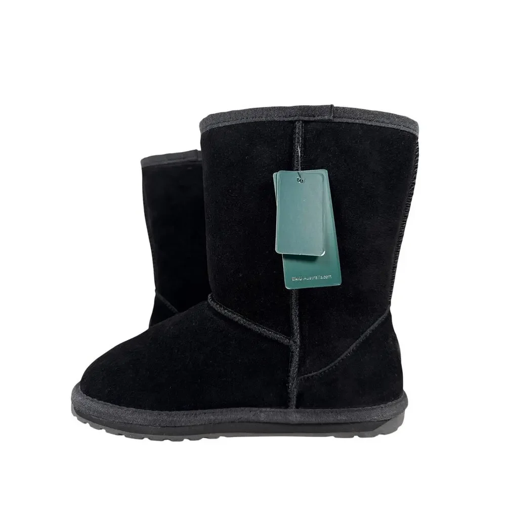 EMU Australia Wallaby Lo Boots Big Kids 2‎ Black Waterproof Suede Merino Wool